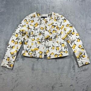 WHITE HOUSE BLACK MARKET Jacket Women Medium Lemon Print Button Front Denim Jean